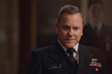 The Caine Mutiny Court-Martial 2023 Movie Scene Kiefer Sutherland as Lt. Commander Queeg, Acting Captain of the U.S.S. Caine on the stand giving his testimony