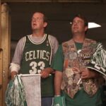 Celtic Pride 1996 Movie Scene Daniel Stern as Mike O'Hara and Dan Aykroyd as Jimmy Flaherty entering Boston Garden wearing Boston Celtics jerseys to watch the finals