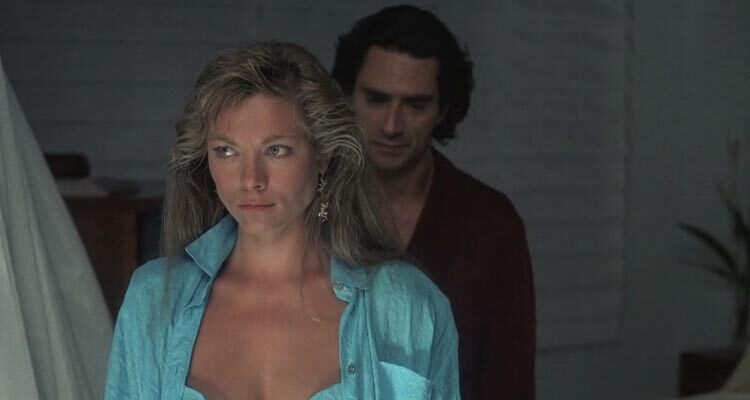 Black Widow 1987 Movie Scene Theresa Russell as Catharine Petersen seducing her husband Sami Frey as Paul Nuytten