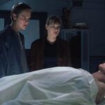 Final Destination 2000 Movie Scene Devon Sawa as Alex and Ali Larter as Clear Rivers in the morgue looking at the dead body of their friend Chad Donella as Tod