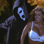 Scary Movie 2000 Scene Ghostface killer stabbing Carmen Electra as Drew after taking her clothes off and leaving her in white underwear