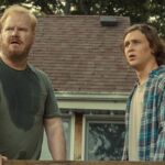 Being Frank AKA You Can Choose Your Family 2018 Movie Jim Gaffigan as Frank and Logan Miller as Philip seeing the two families meet