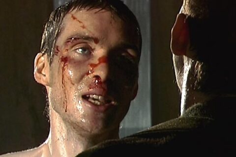 28 Days Later 2002 Movie Scene Cillian Murphy as Jim all bloody after a fight