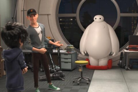 Big Hero 6 2014 Movie Scene Tadashi Hamada showing his brother Hiro his new invention, a medical robot Baymax