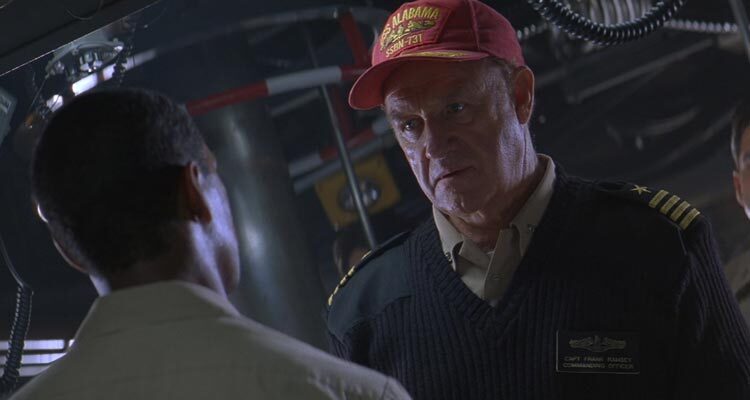 Crimson Tide 1995 Movie Scene Gene Hackman as Captain Frank Ramsey on board a submarine getting ready to launch nuclear missiles