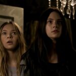 Incident in a Ghostland 2018 Movie Scene Emilia Jones as Young Beth and Taylor Hickson as Young Vera seeing intruders break into their house