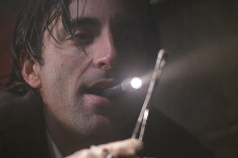 Jennifer Eight 1992 Movie Scene Andy Garcia as John Berlin finding a bullet at the dump