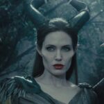 Maleficent 2014 Movie Scene Angelina Jolie as Maleficent with her horns and black wings