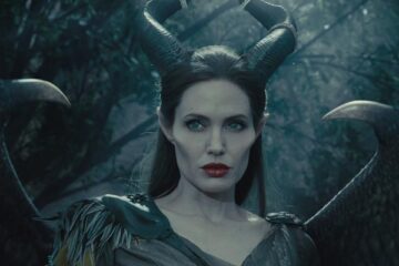 Maleficent 2014 Movie Scene Angelina Jolie as Maleficent with her horns and black wings