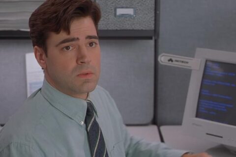 Office Space 1999 Movie Scene Ron Livingston as Peter pestered by his boss at his workplace