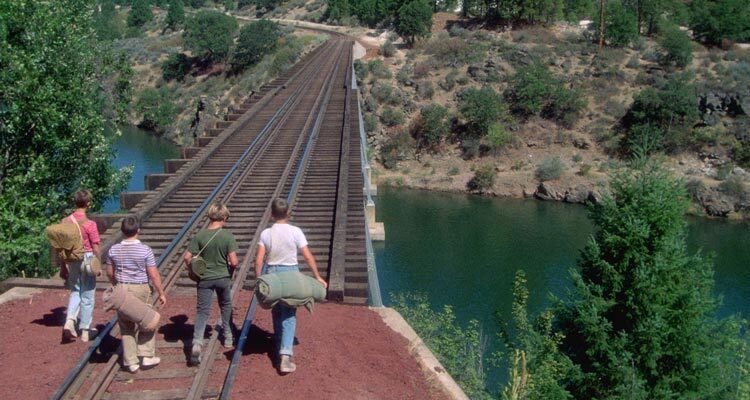 Stand by Me 1986 Movie Scene Four friends about the cross the train bridge not knowing that the train is right behind them