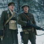 Trench 11 2017 Movie Scene Ted Atherton as Maj. Jennings and Luke Humphrey as Capt. Cooper looking at the bunker from distance