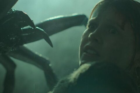 Sting 2024 Movie Scene Alyla Browne as Charlotte trying to escape the giant alien spider